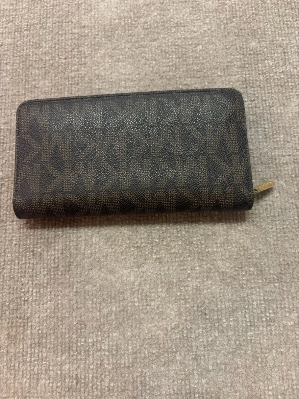 Michael Kors Dark Brown MK Monogram Continental Wallet with Gold Charm